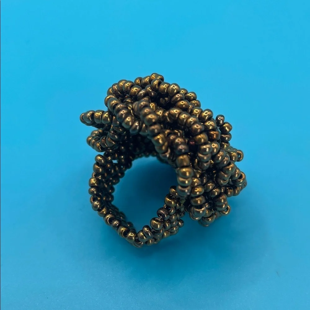 Beaded Statement Ring in brown seed beads size 8
